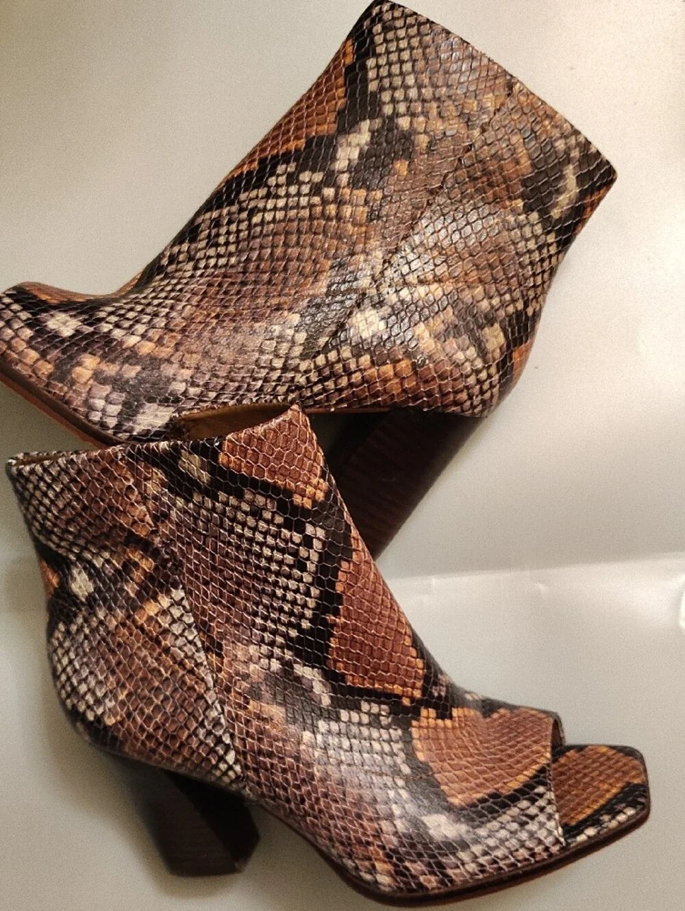 Vince Camuto Brown Snake-Print Peep-Toe Ankle Bootie